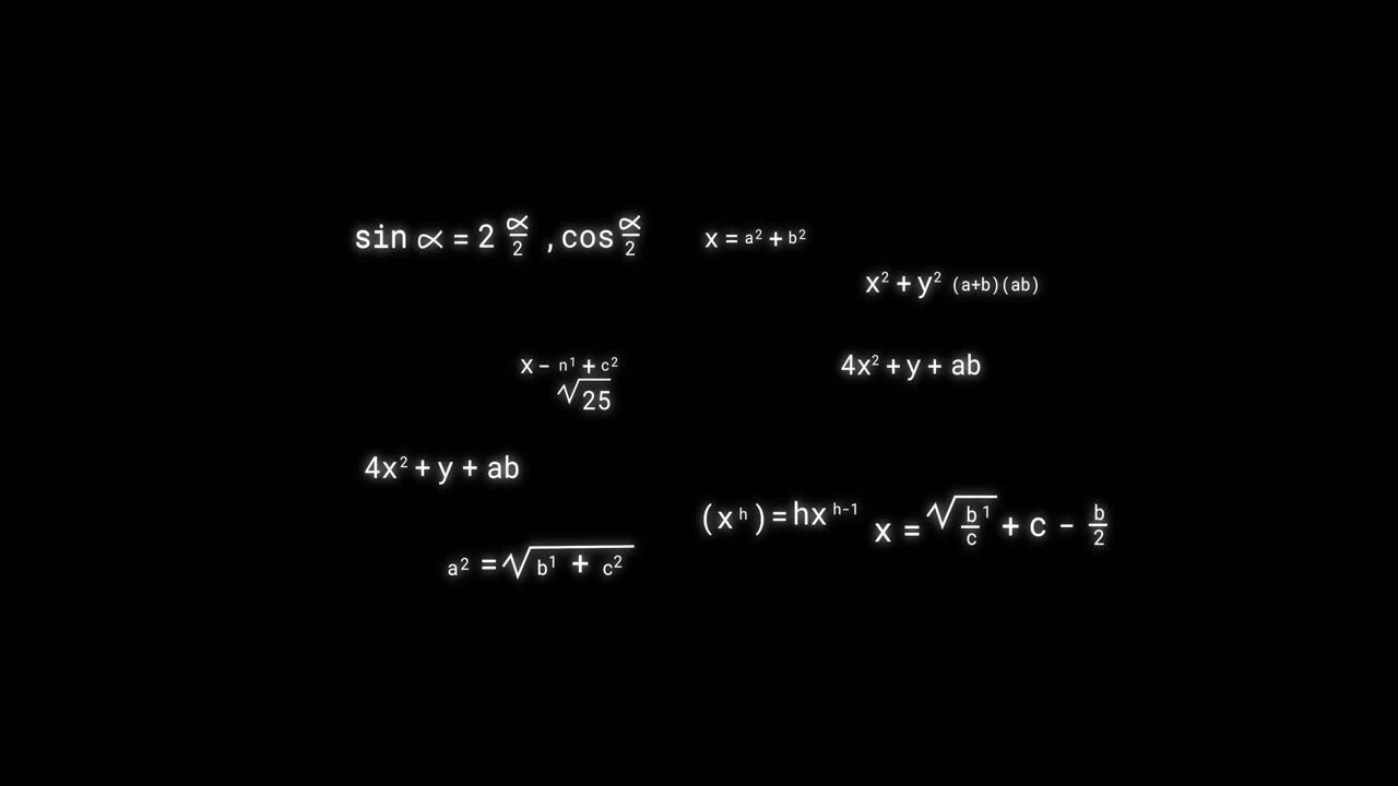 animación de ecuaciones matemáticas sobre un fondo negro