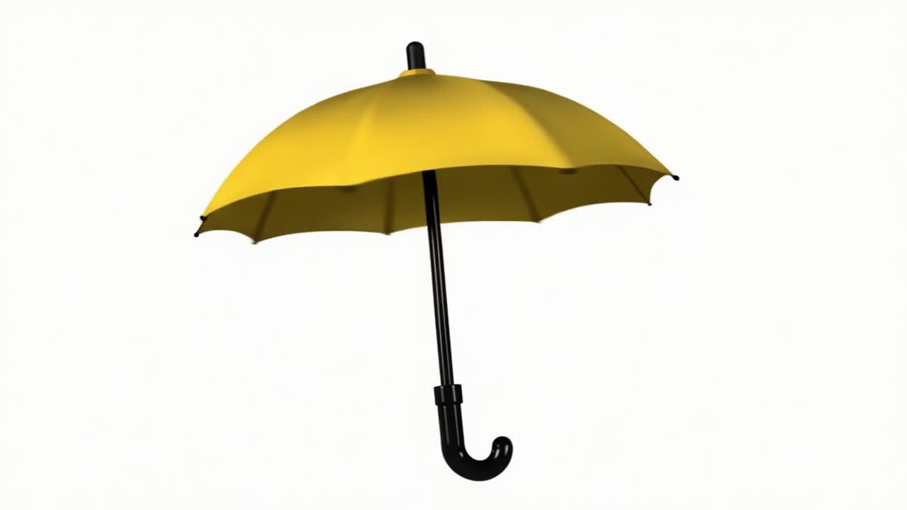 Ombrello giallo in rotazione su sfondo bianco