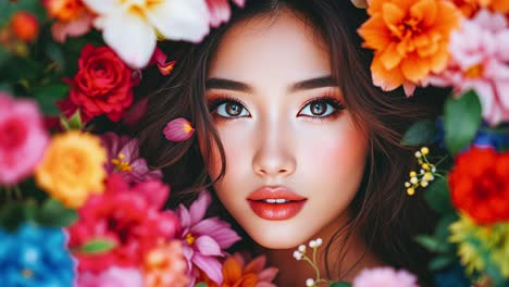 asian woman surrounded by flowers