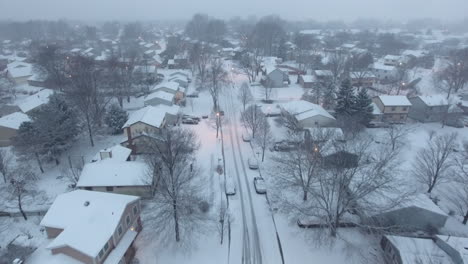 drone shot of snow covered town westerville ohio