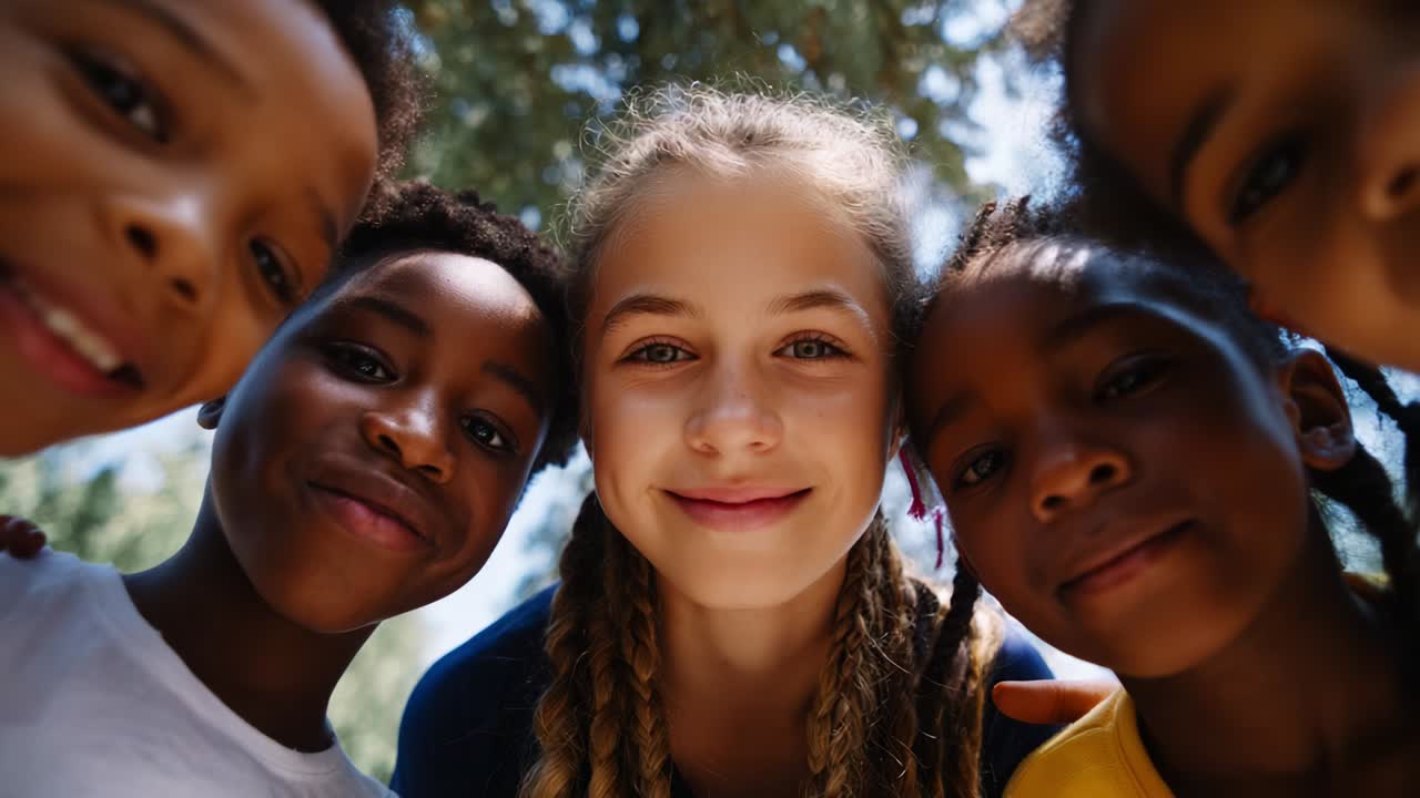 A Joyful Gathering of Children: Capturing the Essence of Friendship and Happiness in a Playful Moment Under the Sun, Showcasing the Innocence and Togetherness of Youthful Smiles