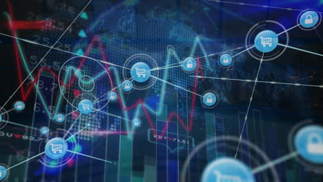 animation of network of connections with icons over globe