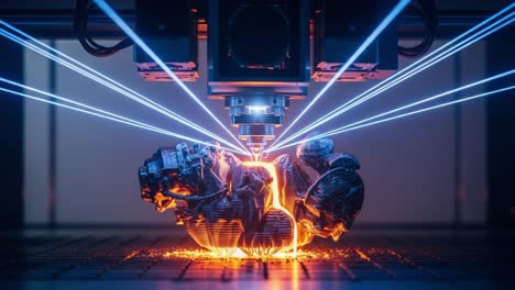 advanced laser processing technology showcasing intricate designs and laser precision in a high-tech engineering environment