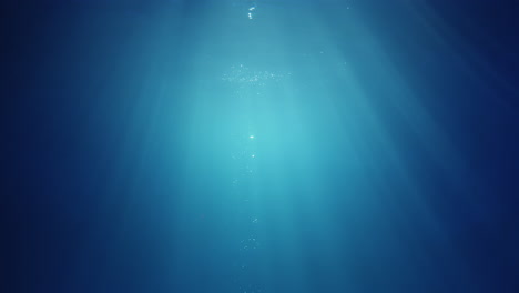 rayos de luz solar bajo el agua que brillan desde arriba atravesando el agua azul cristalina profunda causando una hermosa cortina de reflejos de iluminación de agua