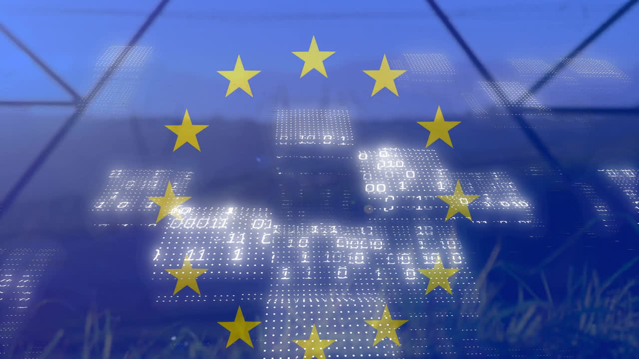 조명 디지털 디스플레이 및 회로 보드 위에 유럽 연합 발 애니메이션