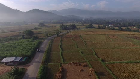 Countryside-Village,-Mountain-Village-in-Phrae-Province,-Thailand-Aerial-Shot