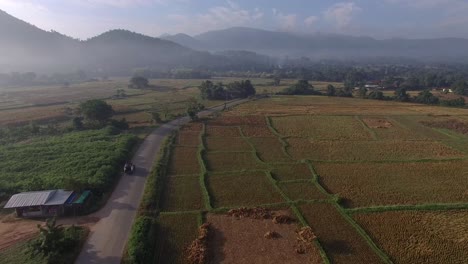 countryside village, mountain village in phrae province, thailand aerial shot
