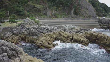 Rugged-Columnar-Joint-Rock-Seaside-of-Echizen-Coast,-Fukui