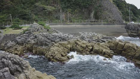 rugged columnar joint rock seaside of echizen coast, fukui