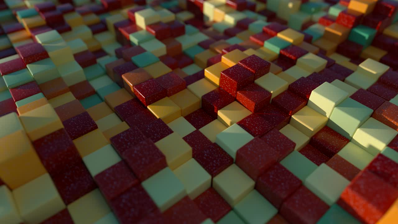 fondo abstracto de piedras cubos coloridos con efecto de desplazamiento aleatorio. bucle sin costuras 3d render