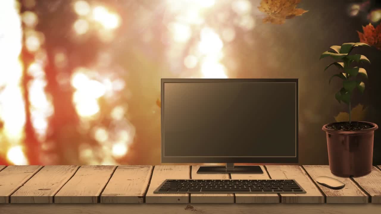 foglie autunnali cadenti e computer 4k