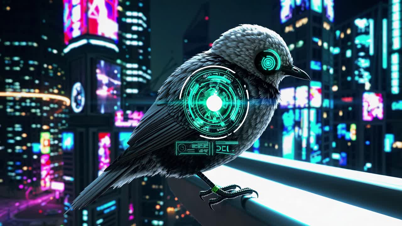 Cyberpunk Bird in Neon City