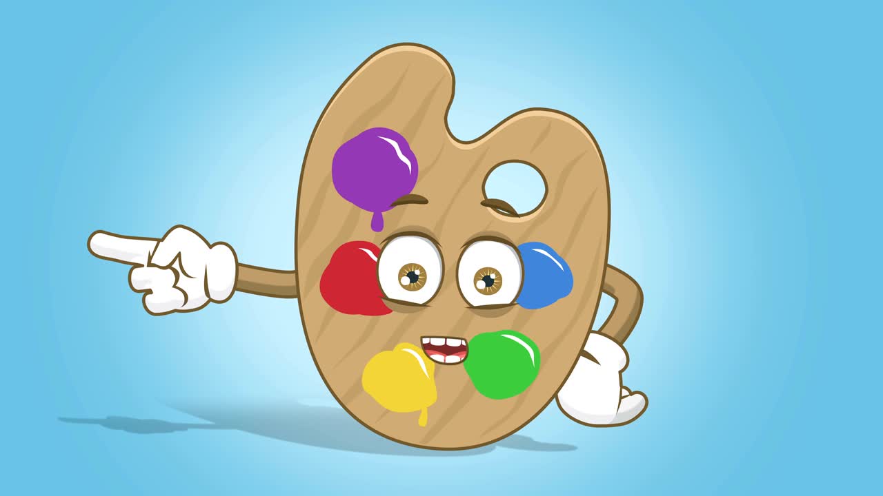 Cartoon Artist Color Palette Happy Left Pointer Speak with Face Animation Alpha Matte