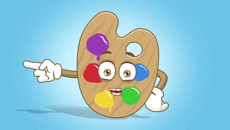 artista de dibujos animados paleta de colores feliz puntero izquierdo hablar con cara animación alfa mate