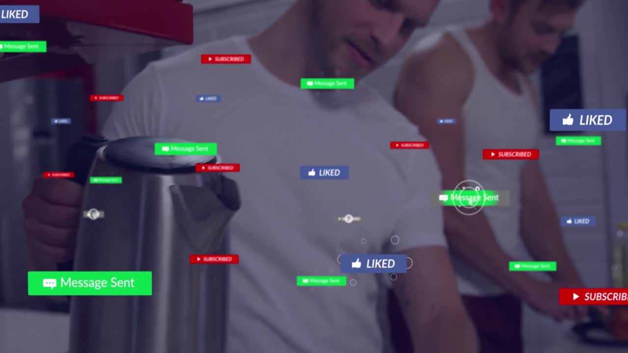 커피를  ⁇ 는 백인 남성 위에 미디어 아이콘의 애니메이션