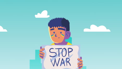 ukraine stop war lettering in banner with boy