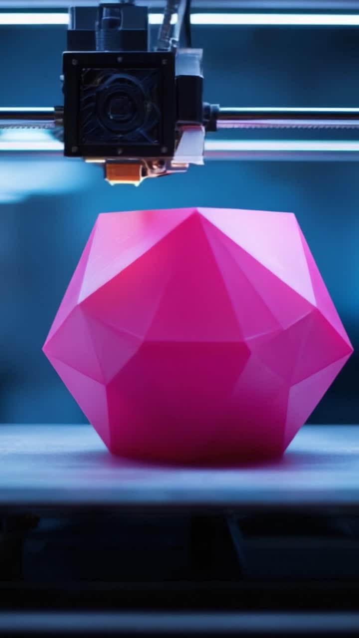 A Stunning Pink Geometric Shape Being Created by a 3D Printer, Showcasing Innovative Technology and Artistic Design in Progress