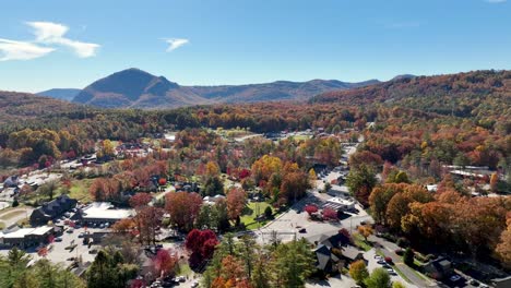 aerial over cashiers nc, north carolina in autumn at highlight of fall leaves