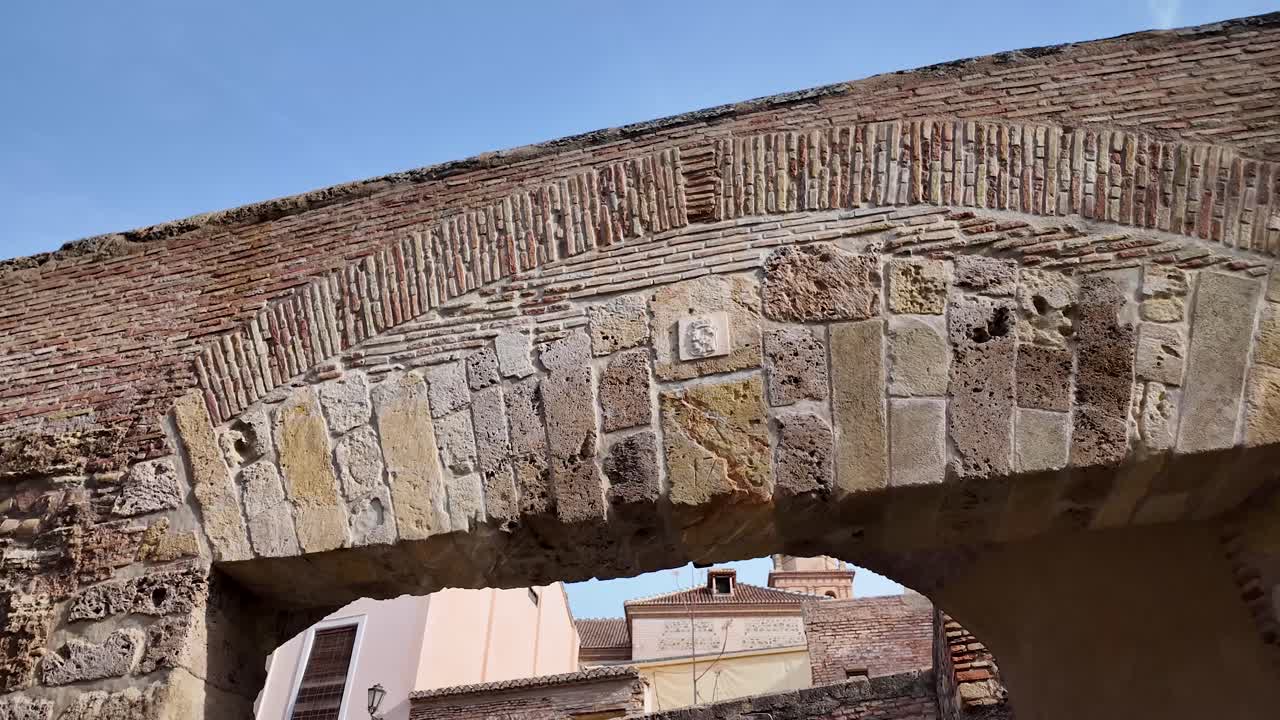 Close-up of the entrance to the monumental complex of the Alhambra in the city of Granada, Spain