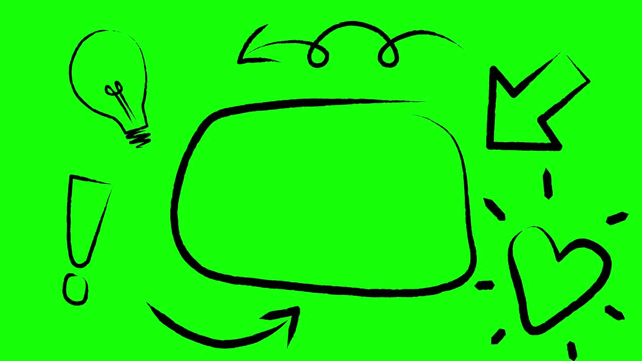 녹색 화면 배경에 화살표와 아이콘이 있는 검은색으로 윤 ⁇ 된 음성 거품의 애니메이션