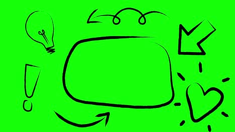 Animation-Einer-Schwarz-Umrandeten-Sprechblase-Mit-Pfeil-Und-Symbolen-Auf-Grünem-Hintergrund