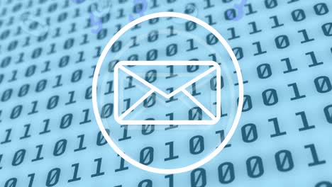 animation of envelope icon and data processing over binary coding