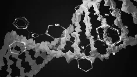 animación de la fórmula química sobre la cadena de adn