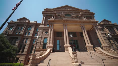 wide angle shot of the tarrant county courthouse in fort worth, texas