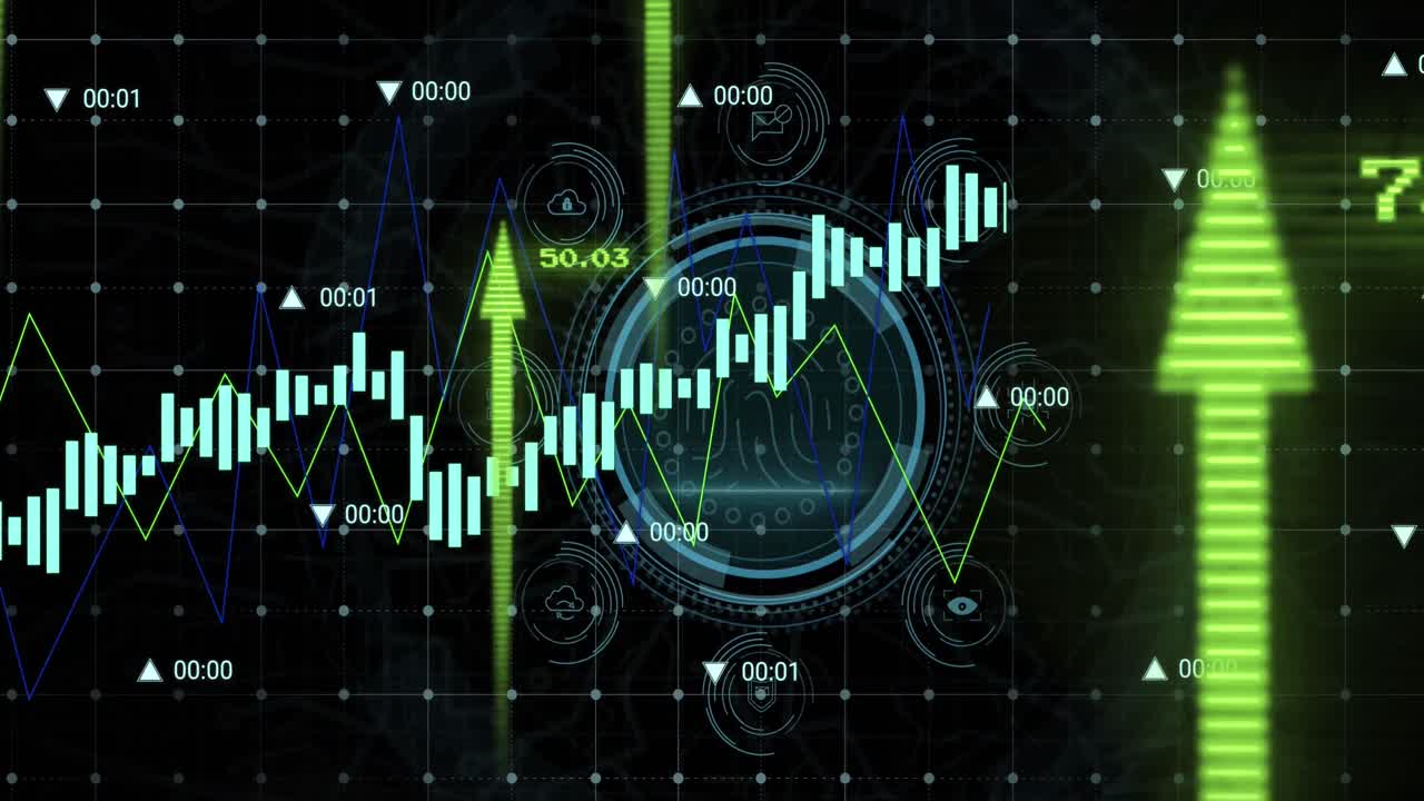 animación del procesamiento de datos sobre iconos de medios