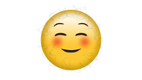 animación de una red de conexiones que se mueven alrededor de un emoji feliz, sobre un fondo blanco