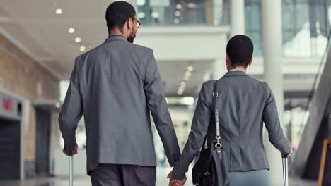 back, travel and a black couple holding hands