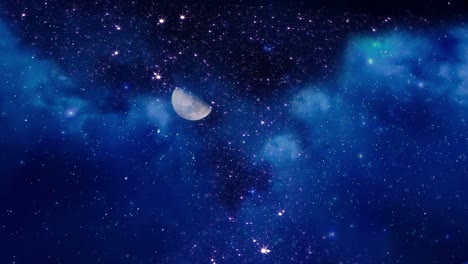 Universe-flyby-video-wherein-the-camera-flies-through-clouds-and-twinkling-stars