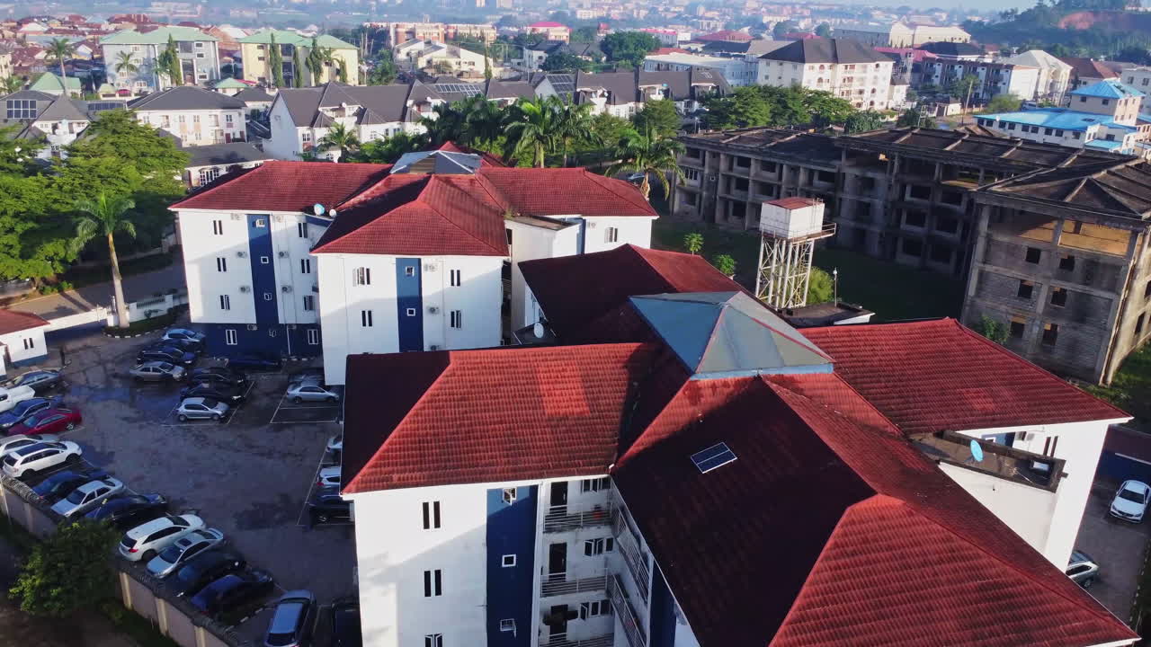 Stunning aerial of beautiful apartment complexes in the newly developed Gudu neighborhood in Abuja, Nigeria on a sunny day