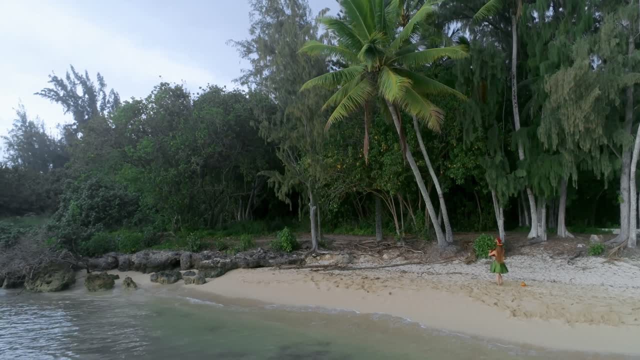 bailarina de hula disfrazada bailando en la isla 4k