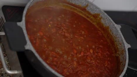 pot of homemade tomato sauce for shakshouka