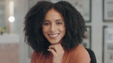 face, smile and afro with a business woman