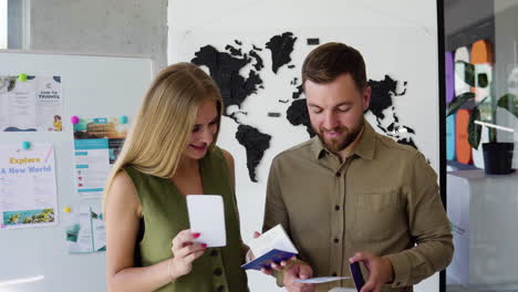 happy couple at the travel agency