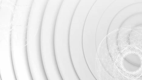 animación de círculos giratorios sobre un fondo geométrico blanco
