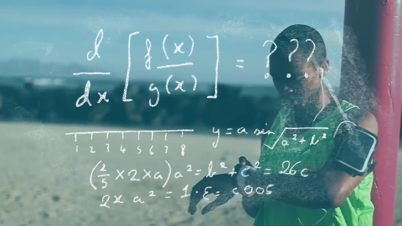 hombre corriendo sobre ecuaciones matemáticas.