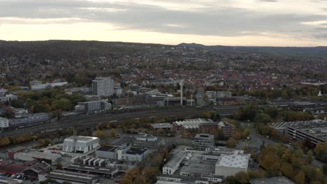 drone aerial cityscape of a typical german city