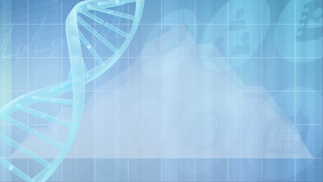 dna molecule rotating and graph that moves against blue background