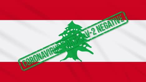 lebanon swaying flag with green stamp of freedom from coronavirus, loop