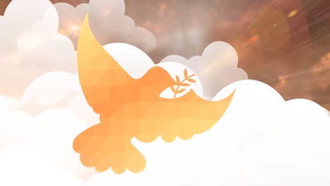 animation of bird icon and clouds over light trails