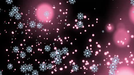 Animation-of-snowflakes-over-light-spots-on-black-background