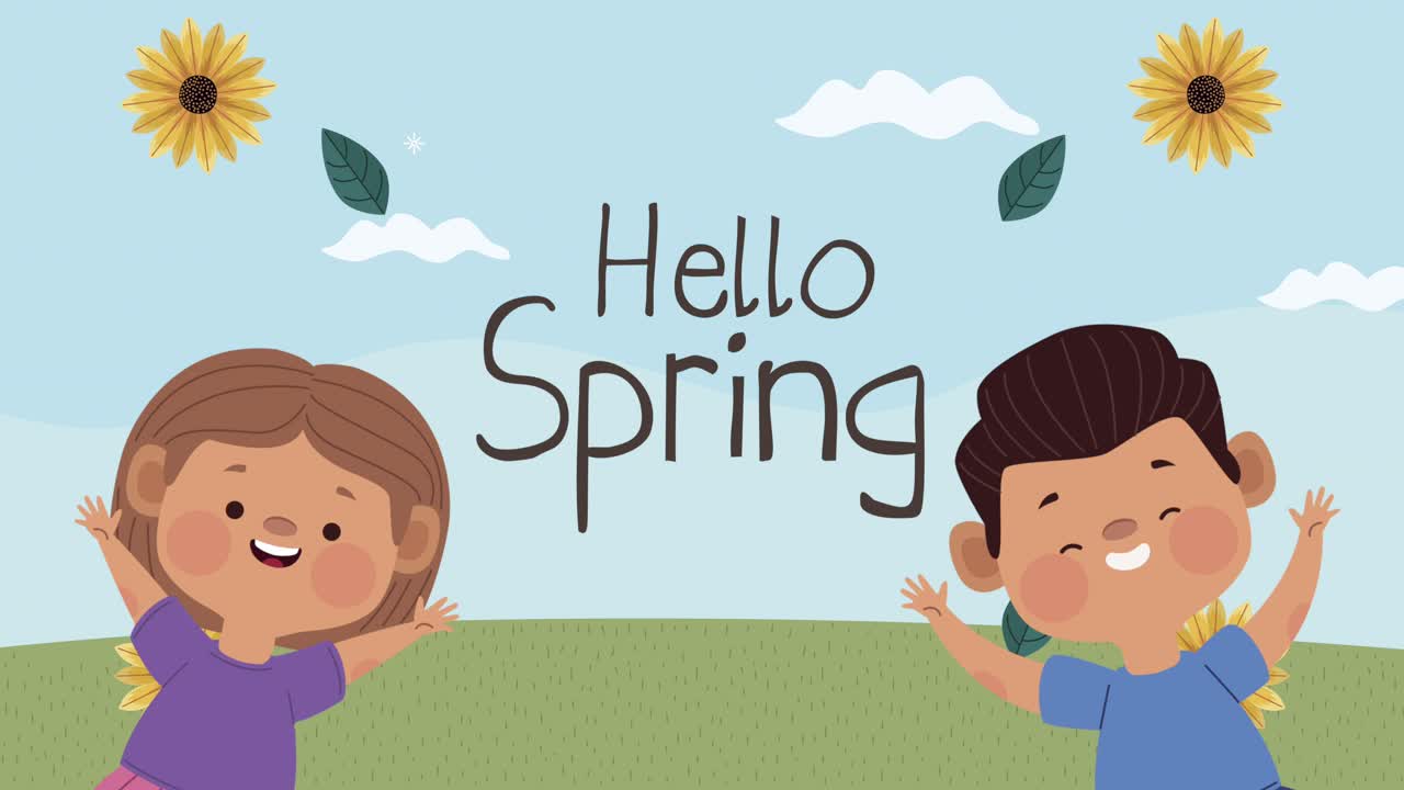 hello spring lettering with kids couple