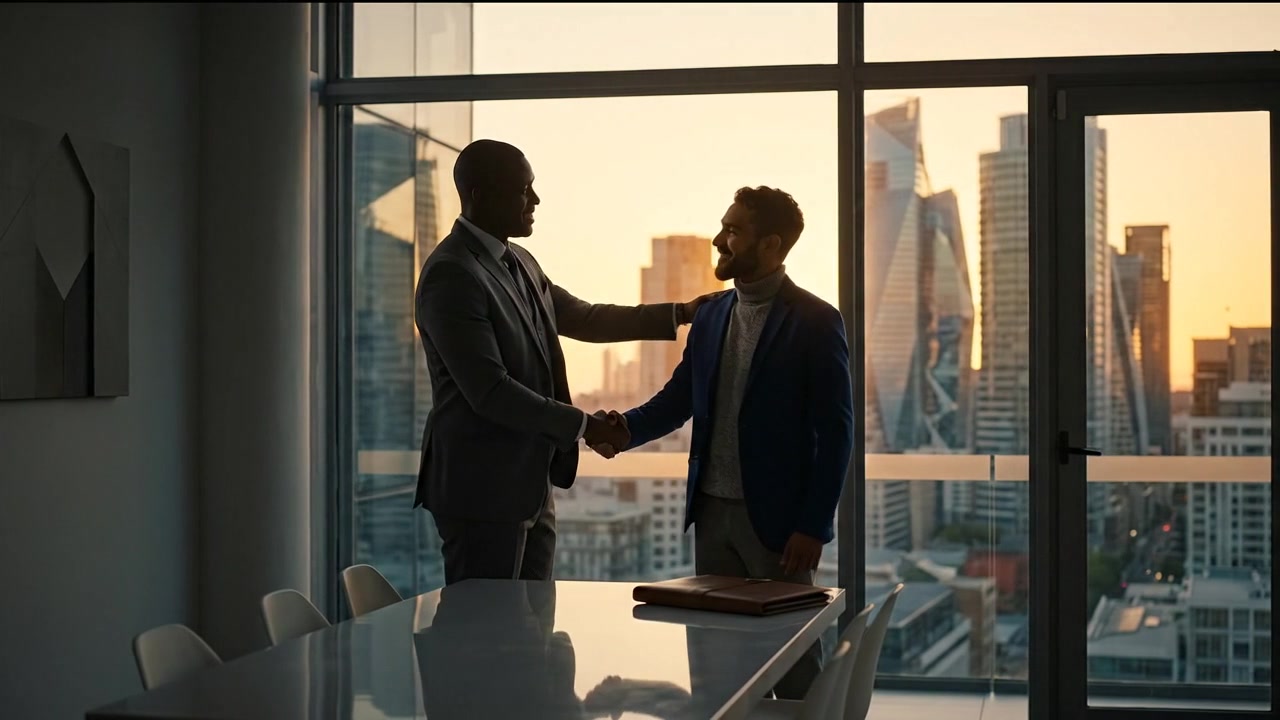 Corporate Executives Shaking Hands After Successful Business Partnership Agreement