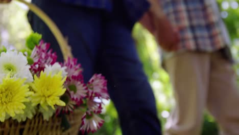 Senior-couple-walking-in-garden