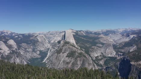 super wide aerial shot of half dome in profile from glacier point