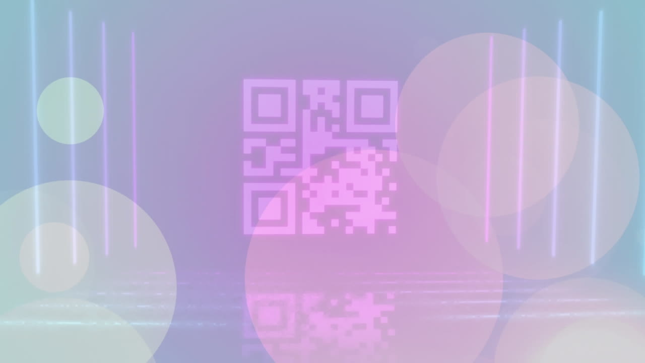 escáner de código qr con elementos de neón contra puntos de luces