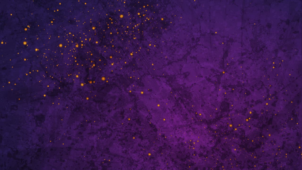 Dark violet grunge texture motion background with golden particles